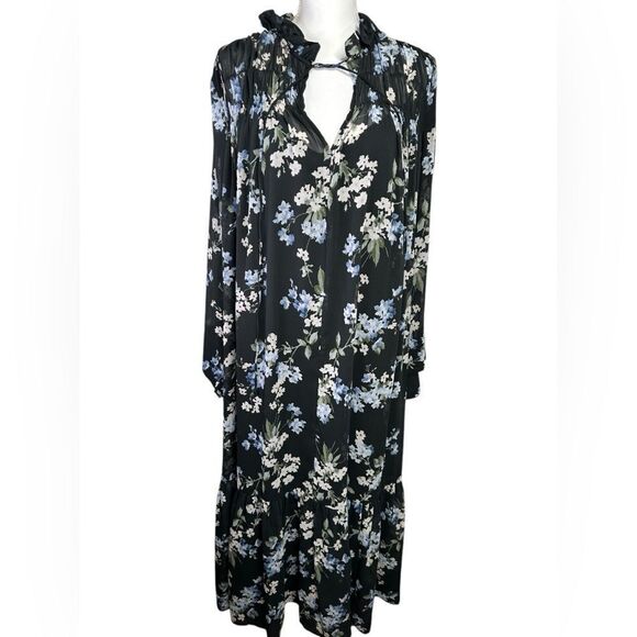 H&M Blogger Long Chiffon Dress Black Floral Large - Picture 5 of 14